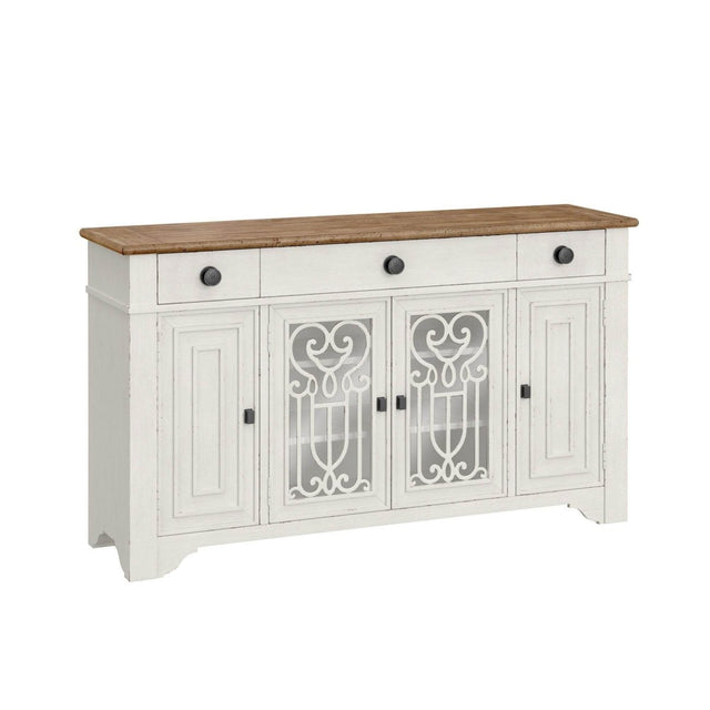 Farmhouse Style Brown White Engineered Wood Server - Driftwood - Omega Lifestyles