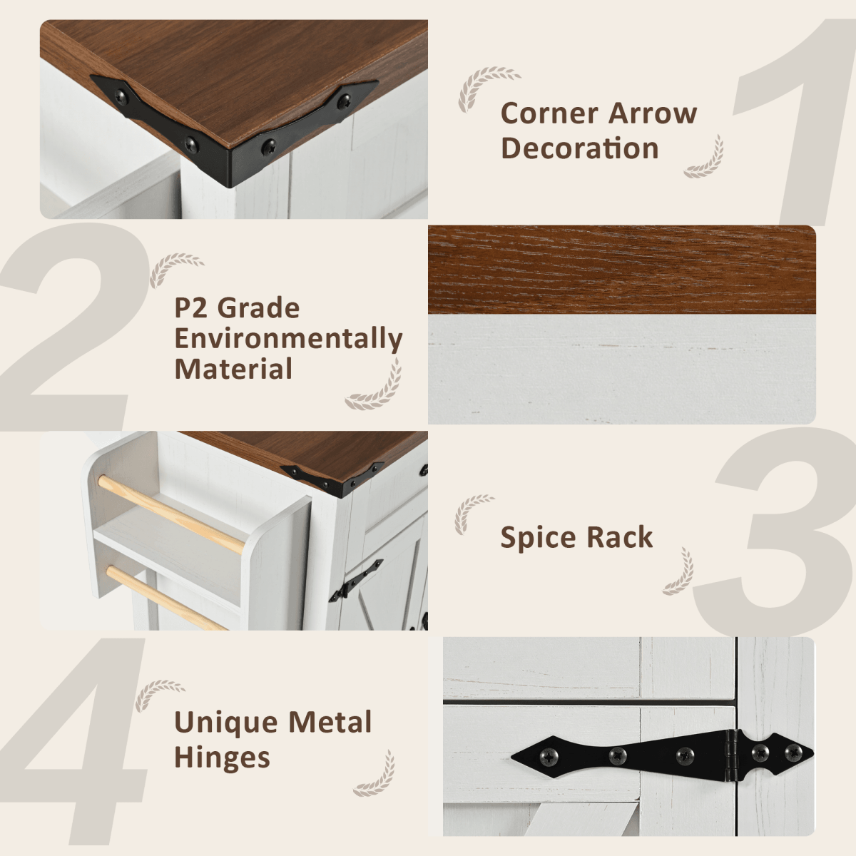 Farmhouse Style Kitchen Island Cart With Power Outlet - Driftwood - Omega Lifestyles