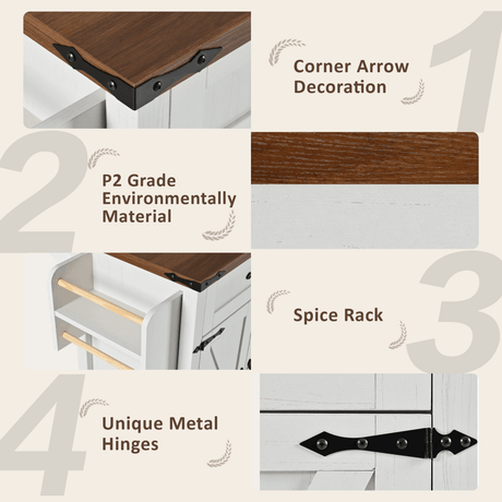 Farmhouse Style Kitchen Island Cart With Power Outlet - Driftwood - Omega Lifestyles