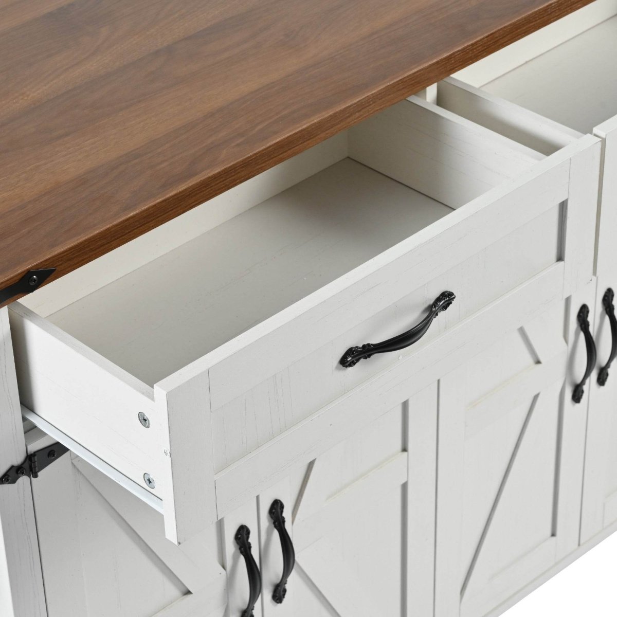 Farmhouse Style Kitchen Island Cart With Power Outlet - Driftwood - Omega Lifestyles