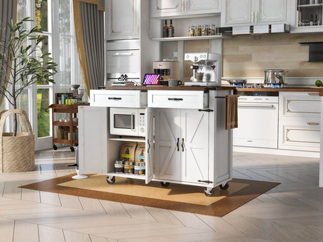 Farmhouse Style Kitchen Island Cart With Power Outlet - Driftwood - Omega Lifestyles