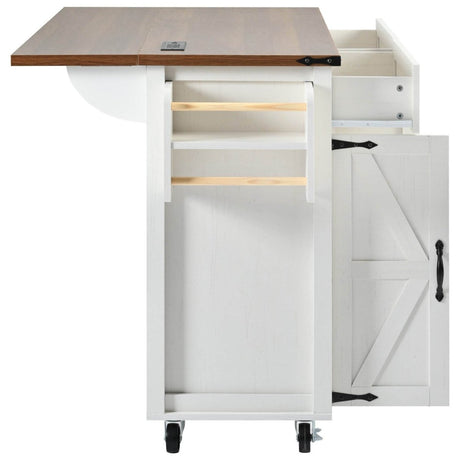 Farmhouse Style Kitchen Island Cart With Power Outlet - Driftwood - Omega Lifestyles