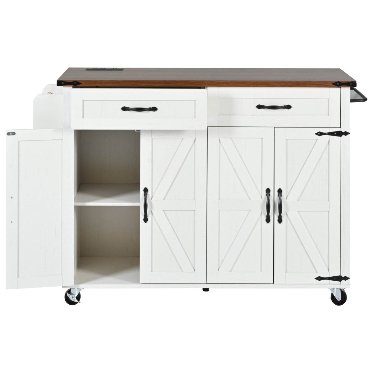 Farmhouse Style Kitchen Island Cart With Power Outlet - Driftwood - Omega Lifestyles