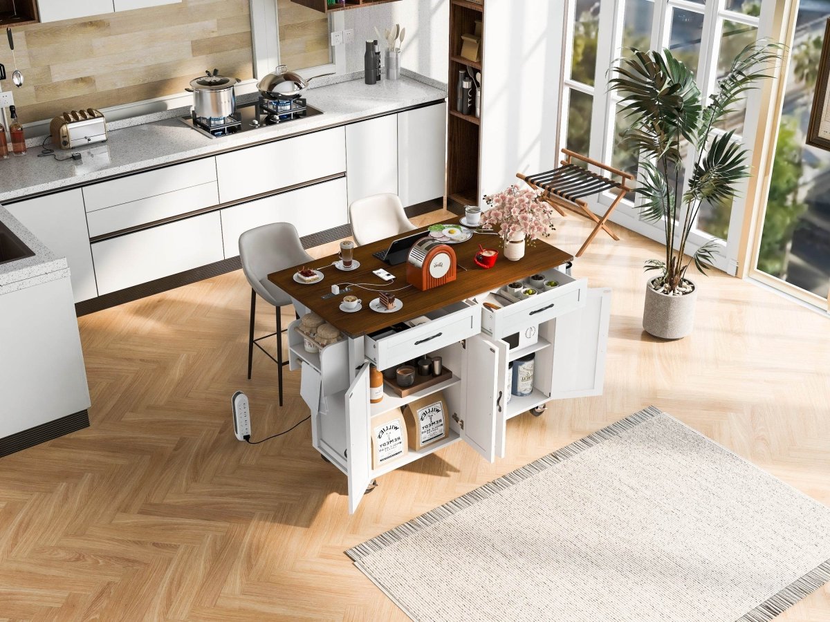 Farmhouse Style Kitchen Island Cart With Power Outlet - Driftwood - Omega Lifestyles