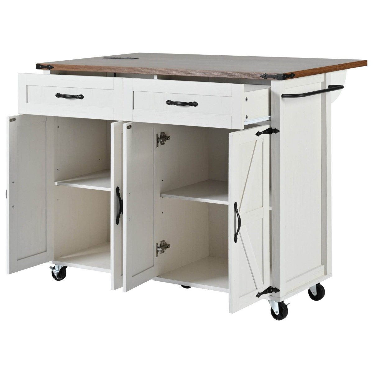 Farmhouse Style Kitchen Island Cart With Power Outlet - Driftwood - Omega Lifestyles