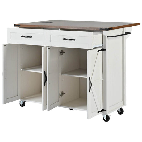 Farmhouse Style Kitchen Island Cart With Power Outlet - Driftwood - Omega Lifestyles