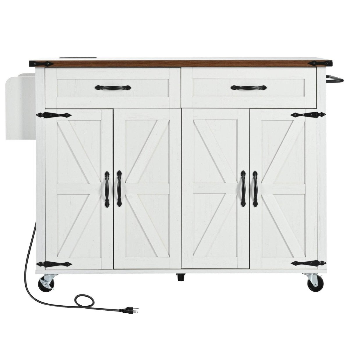 Farmhouse Style Kitchen Island Cart With Power Outlet - Driftwood - Omega Lifestyles