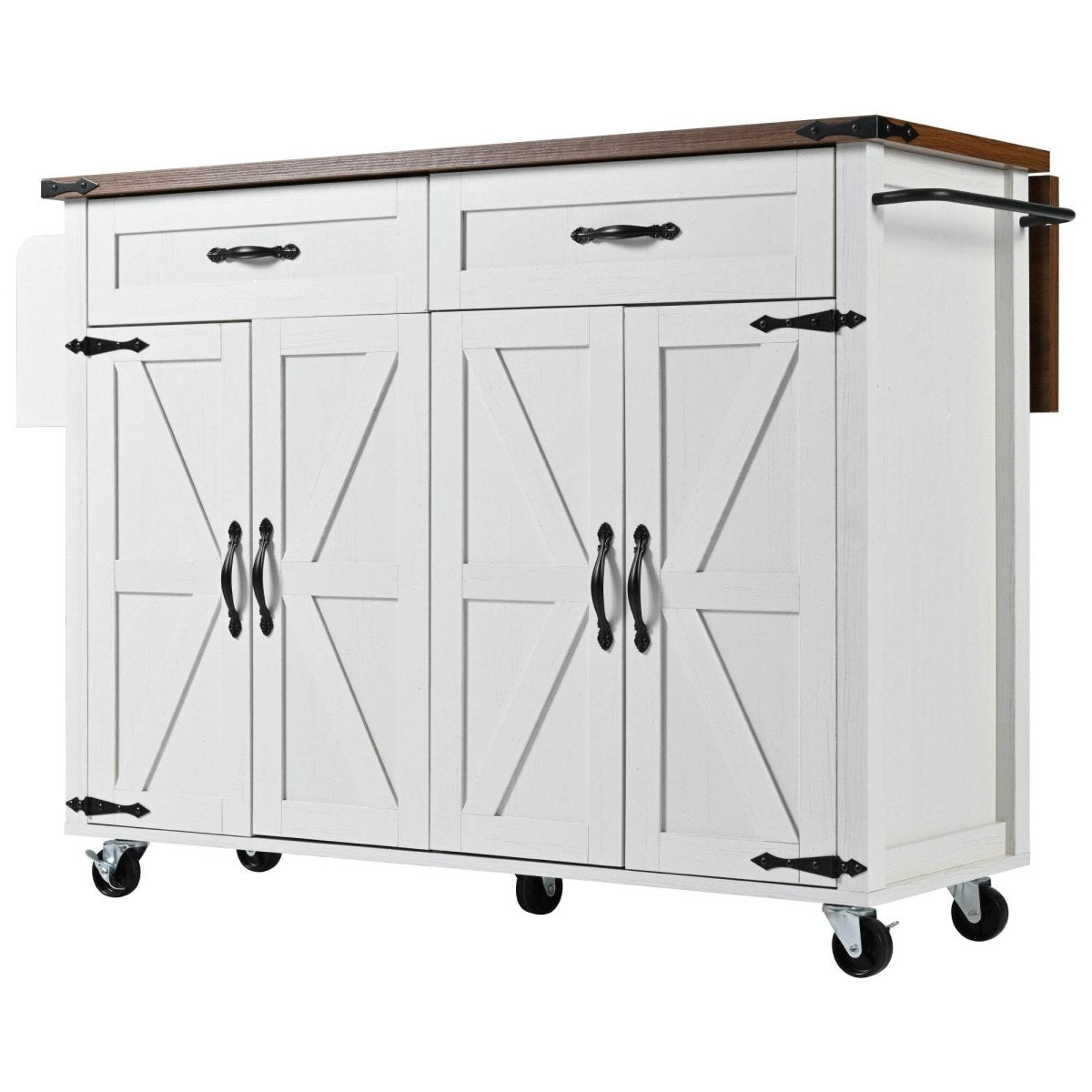 Farmhouse Style Kitchen Island Cart With Power Outlet - Driftwood - Omega Lifestyles