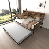 Farmhouse Twin Daybed With Trundle Charging Station And LED - Driftwood - Omega Lifestyles