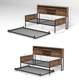 Farmhouse Twin Daybed With Trundle Charging Station And LED - Driftwood - Omega Lifestyles
