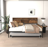 Farmhouse Twin Daybed With Trundle Charging Station And LED - Driftwood - Omega Lifestyles