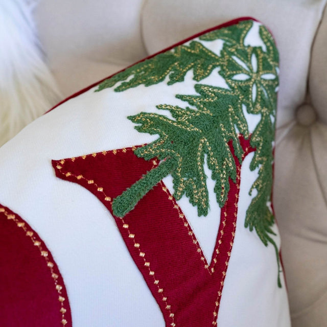 Festive Embroidered JOY Velvet Lumbar Throw Pillow 14x20 Inch - Omega Lifestyles