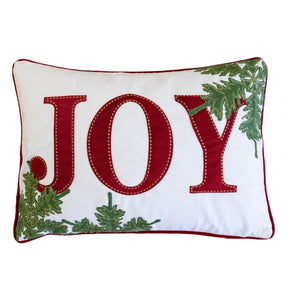 Festive Embroidered JOY Velvet Lumbar Throw Pillow 14x20 Inch - Omega Lifestyles