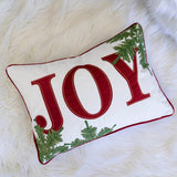 Festive Embroidered JOY Velvet Lumbar Throw Pillow 14x20 Inch - Driftwood - Omega Lifestyles
