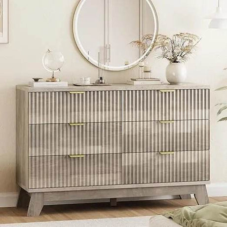 Fluted MidCentury Modern 9-Drawer Wooden Dresser - Omega Lifestyles