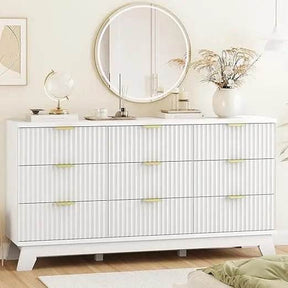 Fluted MidCentury Modern 9-Drawer Wooden Dresser - Omega Lifestyles