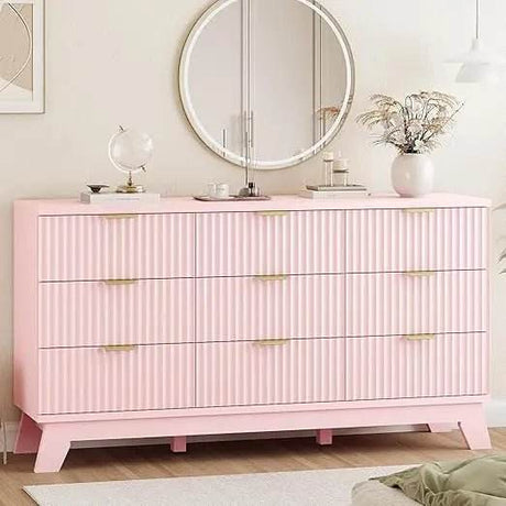Fluted MidCentury Modern 9-Drawer Wooden Dresser - Omega Lifestyles