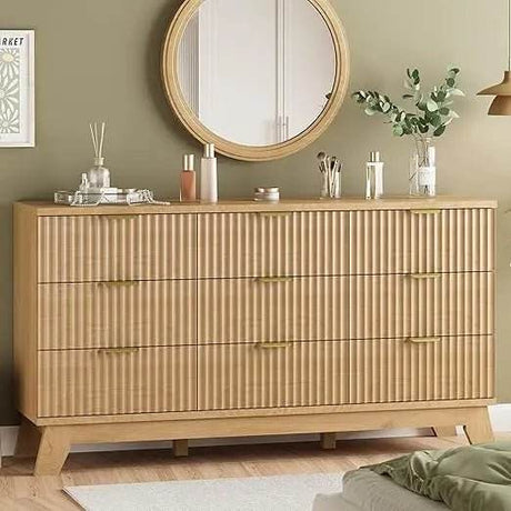 Fluted MidCentury Modern 9-Drawer Wooden Dresser - Omega Lifestyles