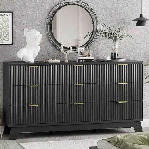 Fluted MidCentury Modern 9-Drawer Wooden Dresser - Omega Lifestyles