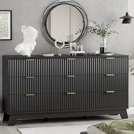 Fluted MidCentury Modern 9-Drawer Wooden Dresser - Omega Lifestyles