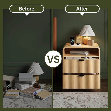 Fluted Modern Nightstand With Charging Station - Omega Lifestyles