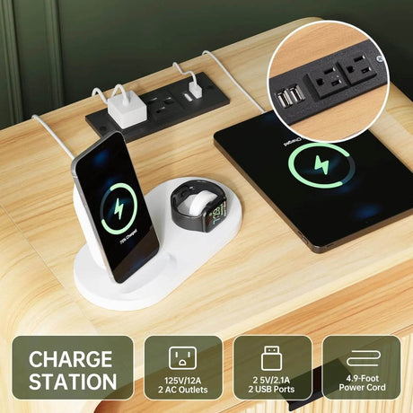 Fluted Modern Nightstand With Charging Station - Omega Lifestyles