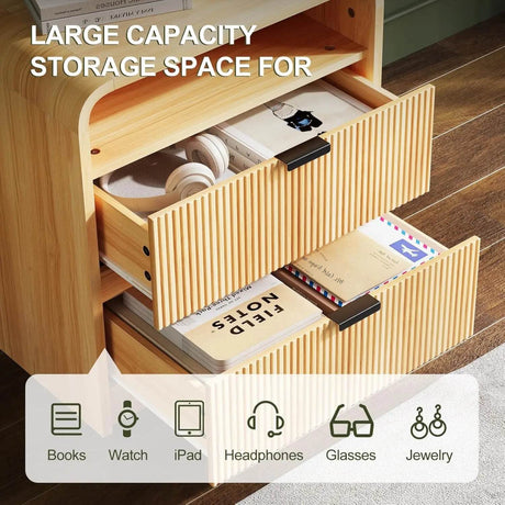 Fluted Modern Nightstand With Charging Station - Omega Lifestyles