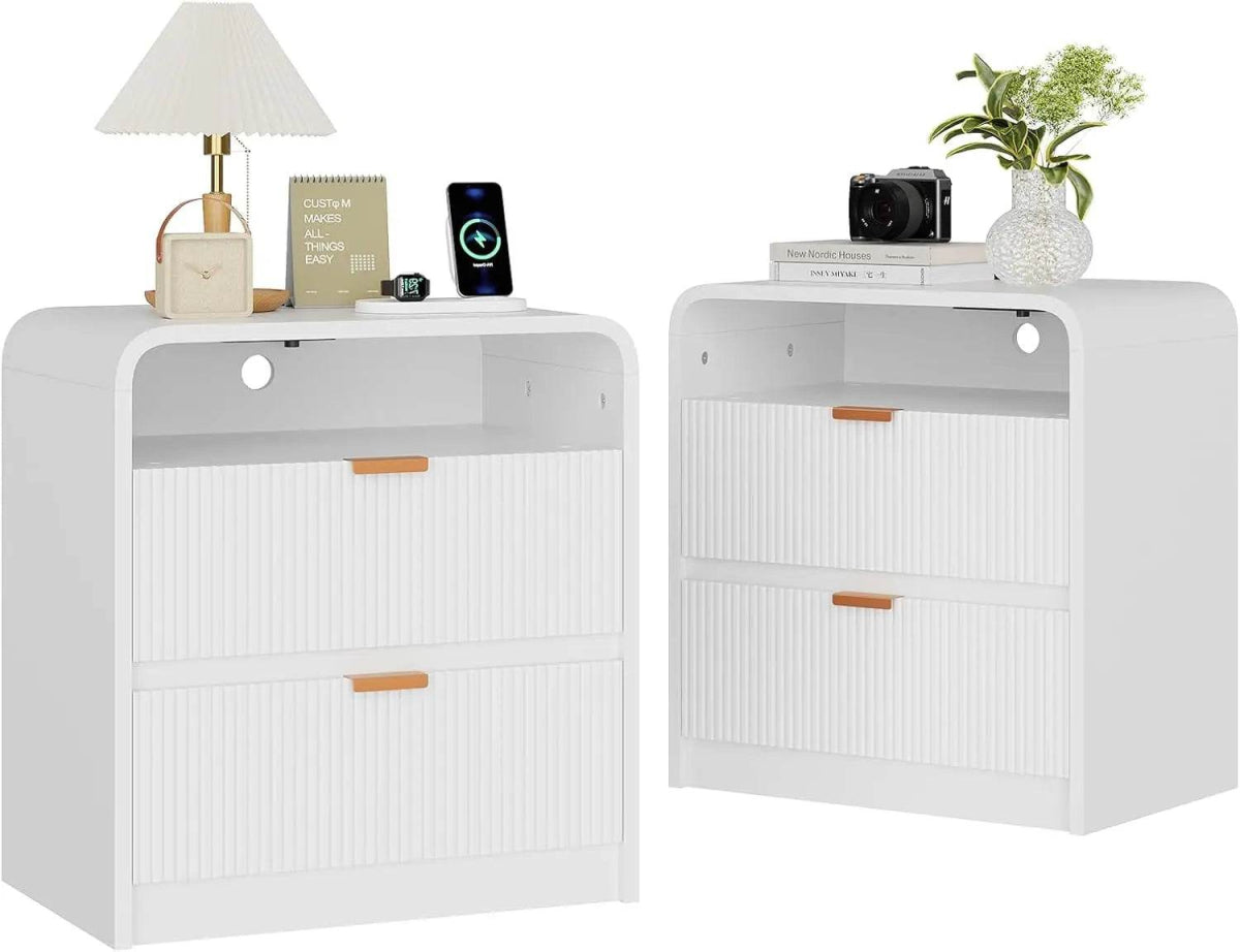 Fluted Modern Nightstand With Charging Station - Omega Lifestyles