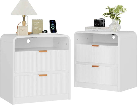 Fluted Modern Nightstand With Charging Station - Omega Lifestyles