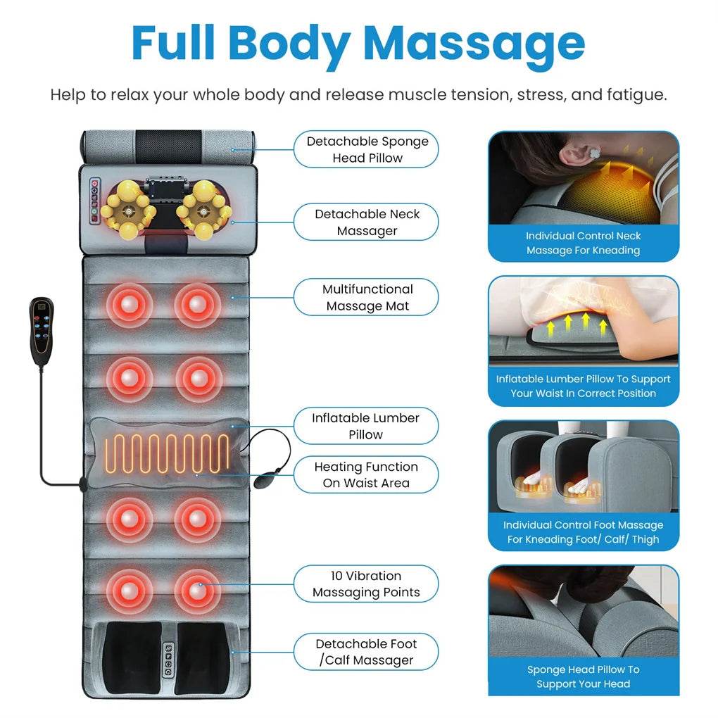 Full Body Heated Vibration Massage Mat With Neck Foot Support - Omega Lifestyles