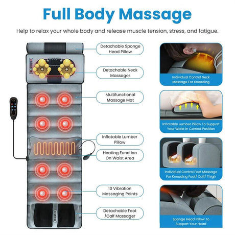 Full Body Heated Vibration Massage Mat With Neck Foot Support - Omega Lifestyles
