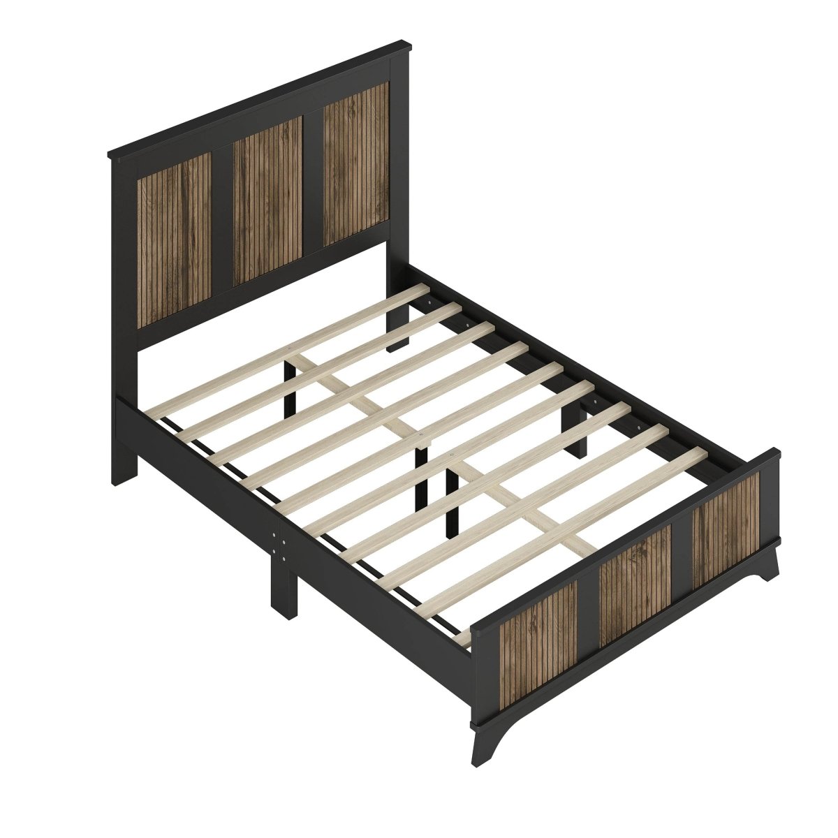 Full Farmhouse Wooden Platform Bed With Plywood Slats - Driftwood - Omega Lifestyles