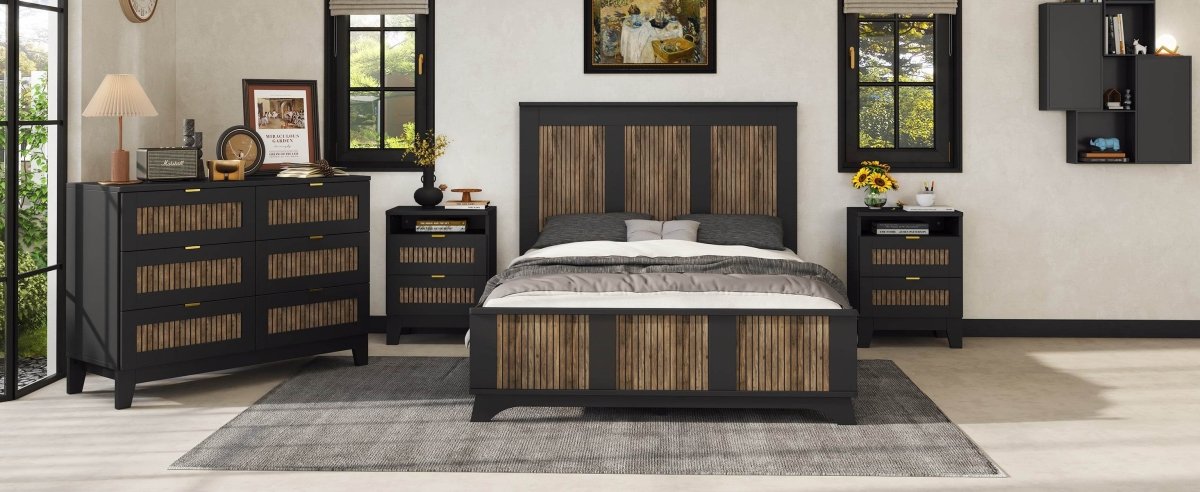 Full Farmhouse Wooden Platform Bed With Plywood Slats - Driftwood - Omega Lifestyles