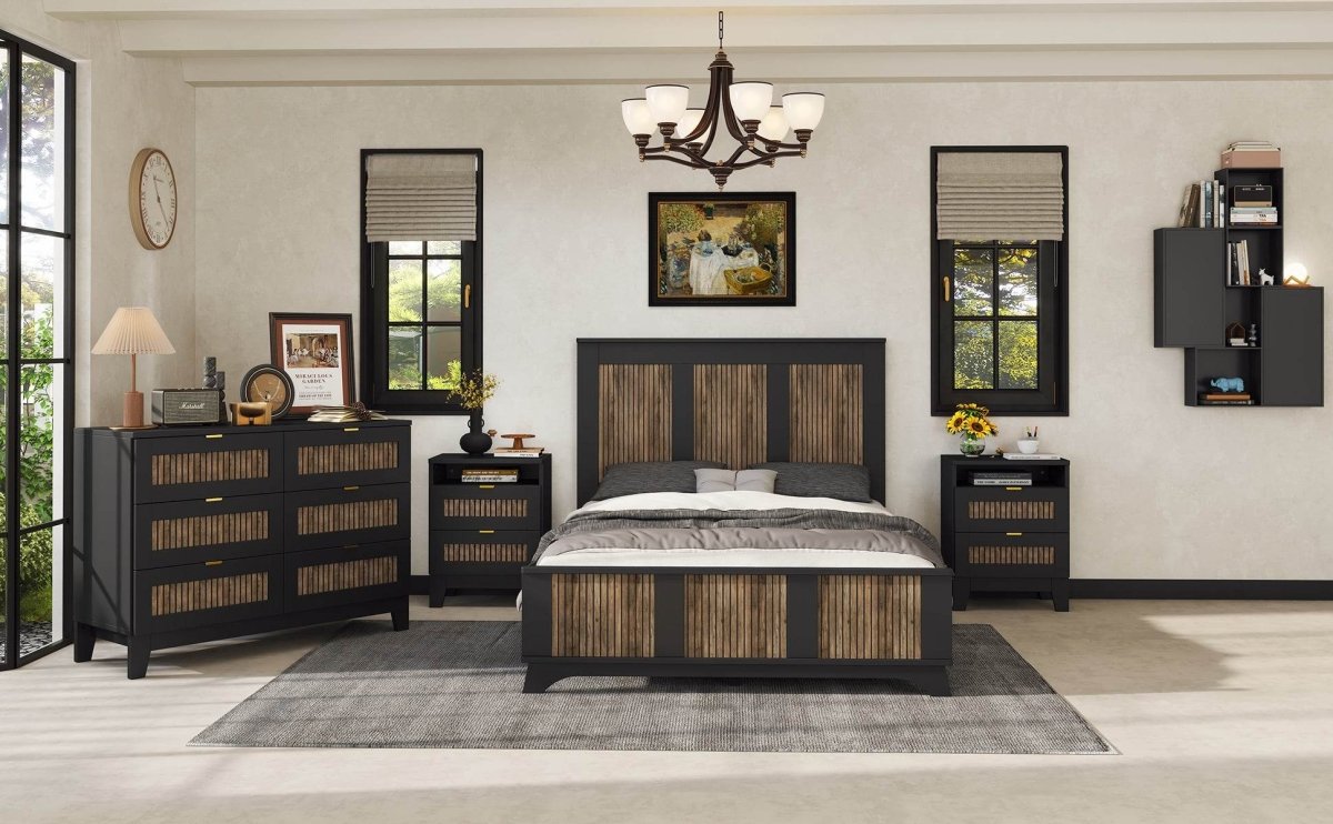 Full Farmhouse Wooden Platform Bed With Plywood Slats - Driftwood - Omega Lifestyles