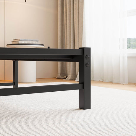 Full Full Size Metal Bed Frame With RGB LED Lights Charging - Driftwood - Omega Lifestyles