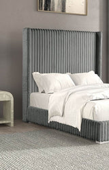 Full Gray Chenille Upholstered Contemporary Full Size Bed Frame - Driftwood - Omega Lifestyles