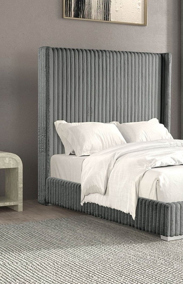 Full Gray Chenille Upholstered Contemporary Full Size Bed Frame - Omega Lifestyles