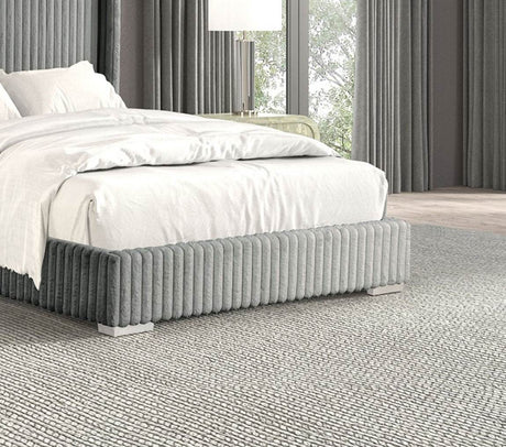Full Gray Chenille Upholstered Contemporary Full Size Bed Frame - Driftwood - Omega Lifestyles
