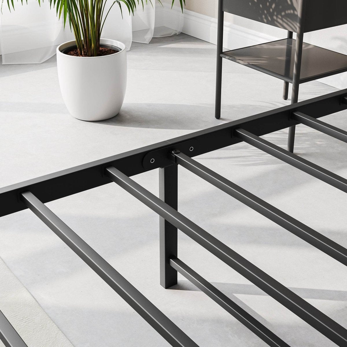 Full Metal And Wood Full Bed Frame With Charging Station - Driftwood - Omega Lifestyles