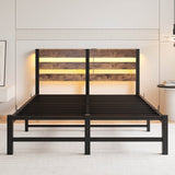 Full Metal And Wood Full Bed Frame With RGB Lights - Driftwood - Omega Lifestyles
