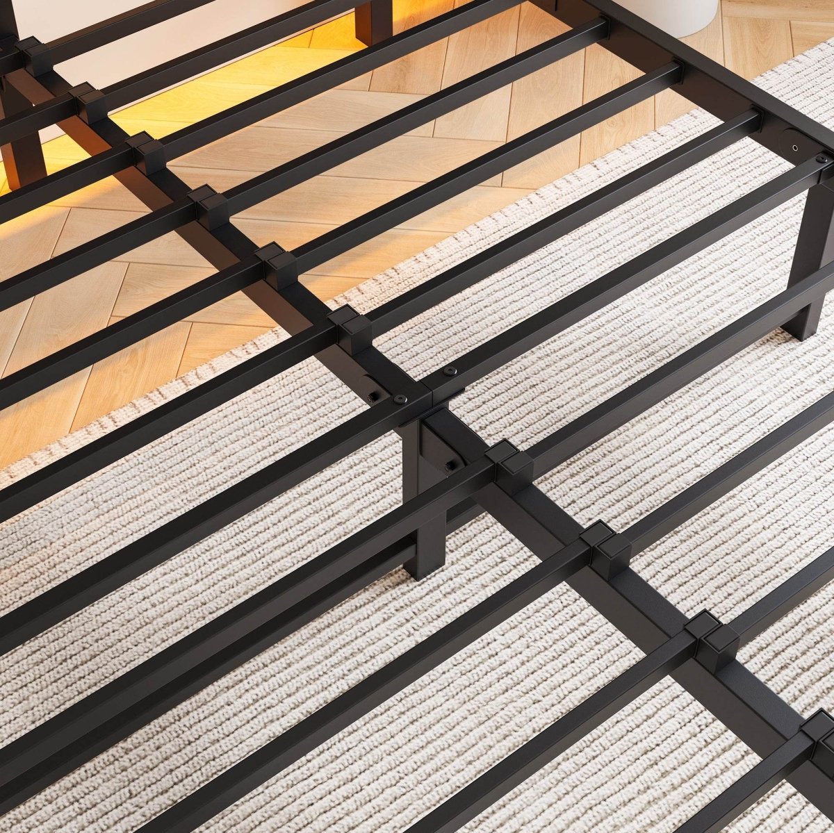 Full Metal And Wood Full Bed Frame With RGB Lights - Driftwood - Omega Lifestyles