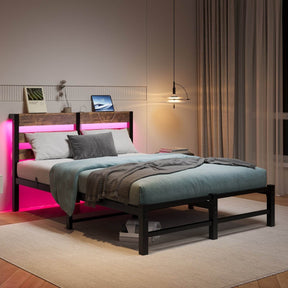 Full Metal And Wood Full Bed Frame With RGB Lights - Omega Lifestyles
