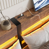 Full Metal And Wood Full Bed Frame With RGB Lights - Driftwood - Omega Lifestyles