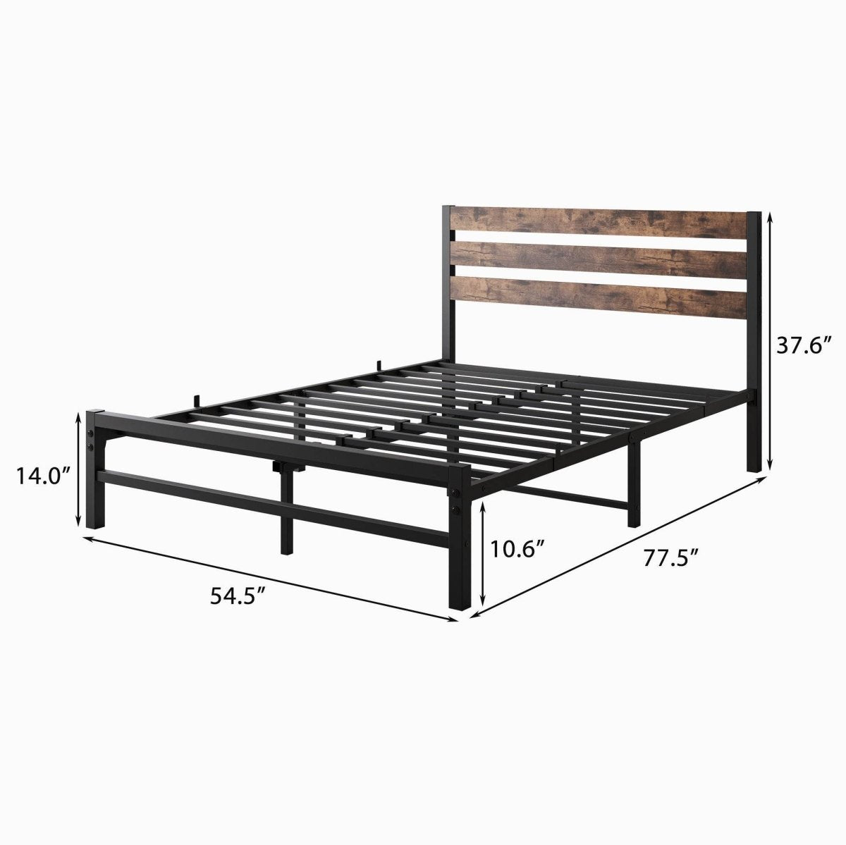 Full Metal And Wood Full Size Platform Bed Frame - Driftwood - Omega Lifestyles