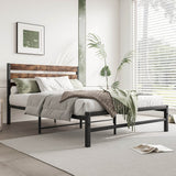 Full Metal And Wood Full Size Platform Bed Frame - Driftwood - Omega Lifestyles