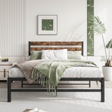 Full Metal And Wood Full Size Platform Bed Frame - Driftwood - Omega Lifestyles