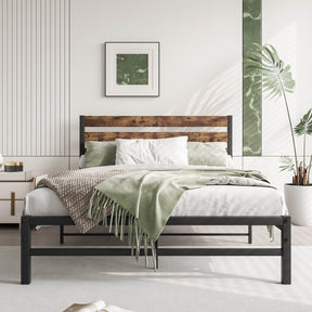 Full Metal And Wood Full Size Platform Bed Frame - Omega Lifestyles