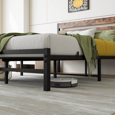 Full Metal And Wood Full Size Platform Bed Frame - Driftwood - Omega Lifestyles