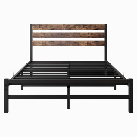 Full Metal And Wood Full Size Platform Bed Frame - Driftwood - Omega Lifestyles