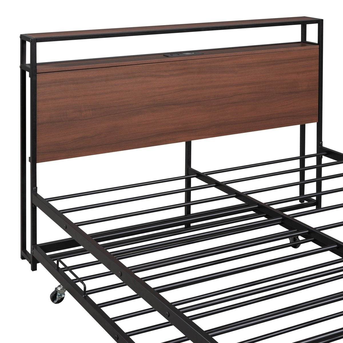 Full Metal Platform Bed Frame With Trundle USB Ports - Sleep Galleria